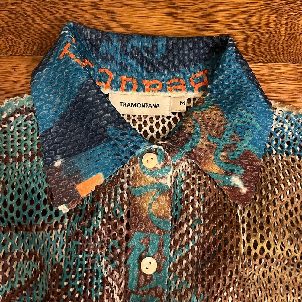 Vintage Blue and Brown Tramontana Mesh Button Down - Picture 3 of 3
